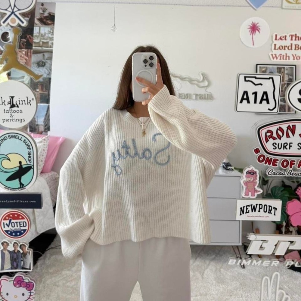 cream and sky blue knitted beachy sweater "Salty"